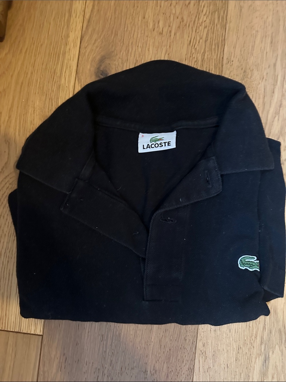 Lacoste Black Polo with Green Crocodile Patch